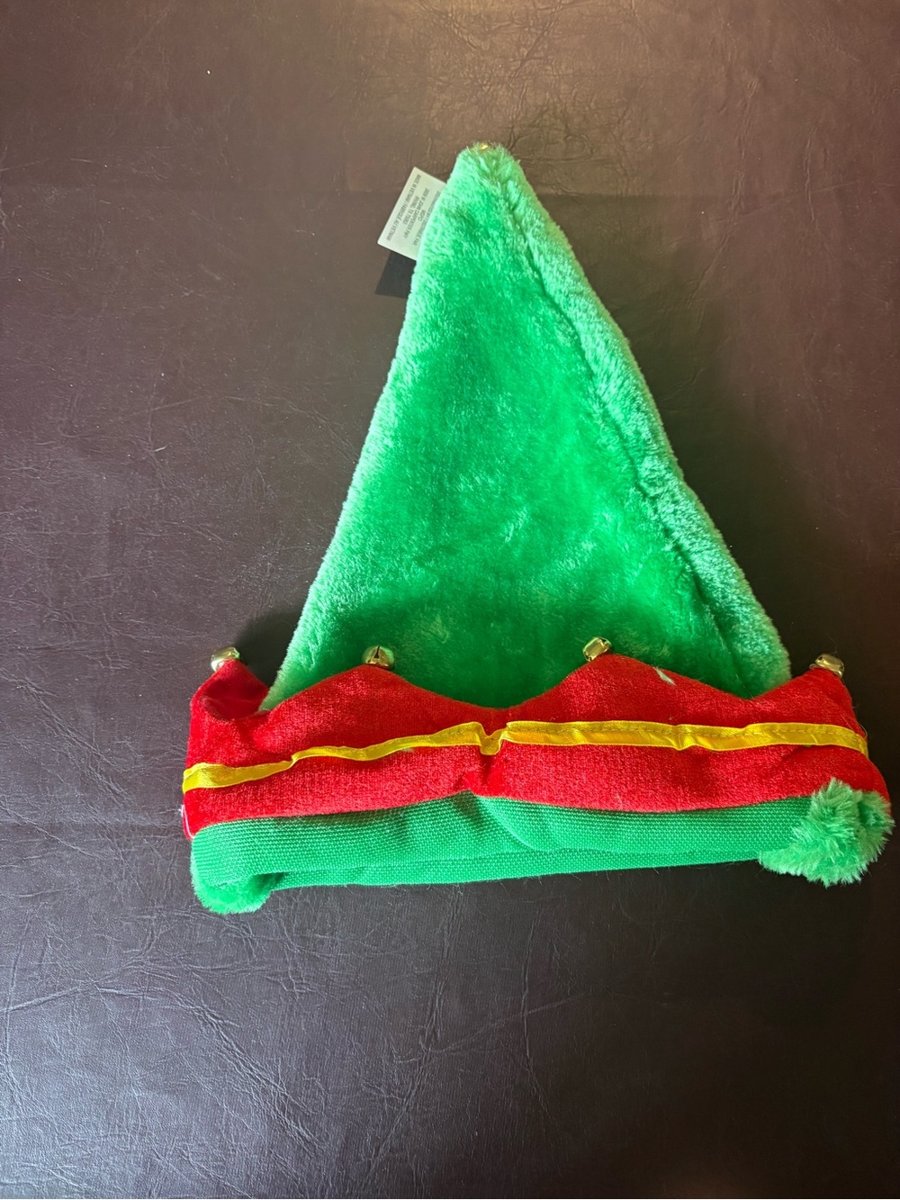 Celebrate It Green Elf Hat with Red Tag and Gold Bell